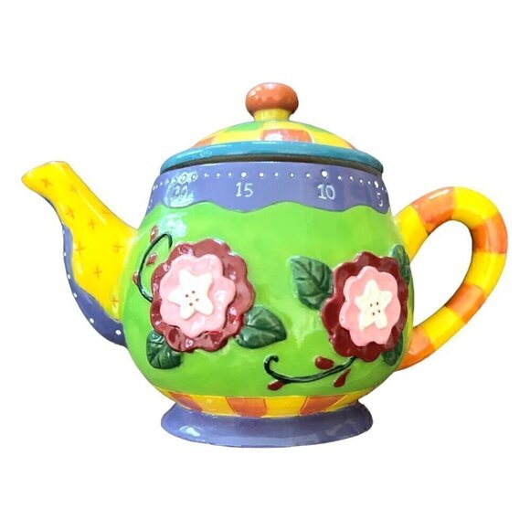 Vintage Milson & Louis Whimsical Hand Painted Multi Design Ceramic Teapot Timer - Picture 1 of 6